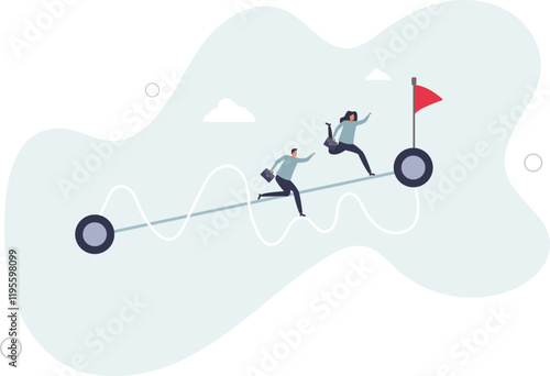 Easy or shortcut way to win business success or hard path and obstacle concept.flat characters.