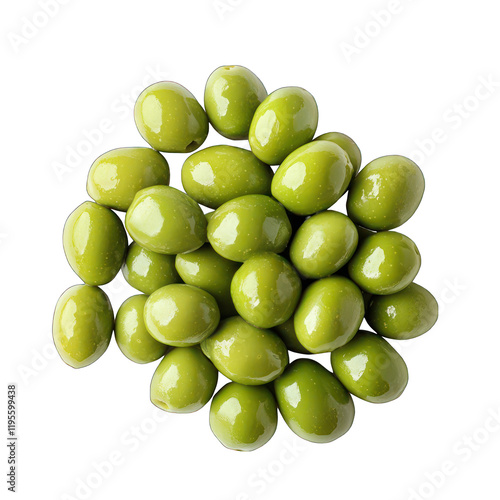 Pile of green Olives top view white background photo