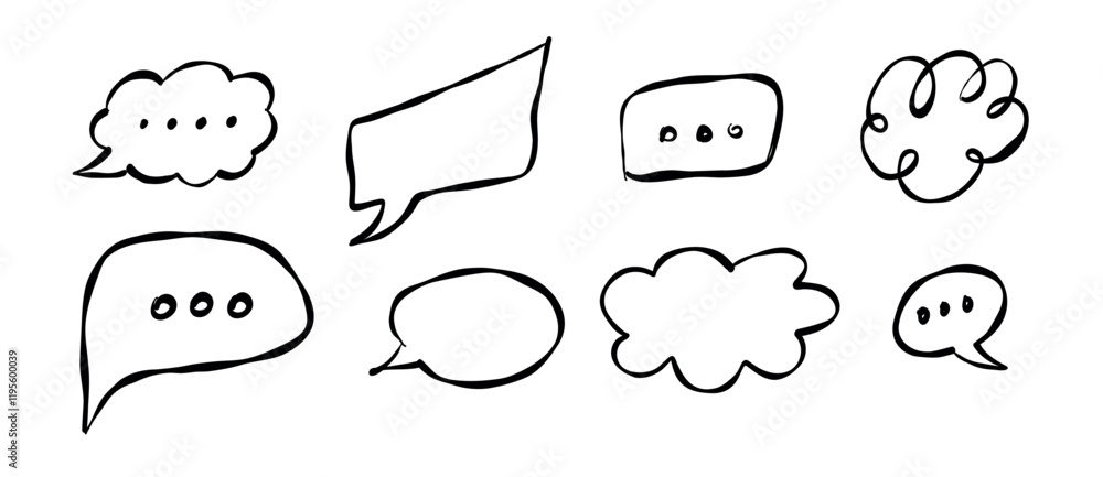 Various hand-drawn speech bubbles featuring different shapes and sizes for creative expression or communication projects Various hand-drawn speech bubbles featuring different shapes and sizes for creative expression or communication projects