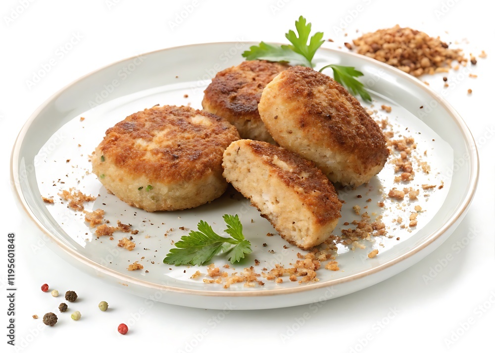 Plate with meat cutlets isolated on white background Plate with meat cutlets isolated on white background