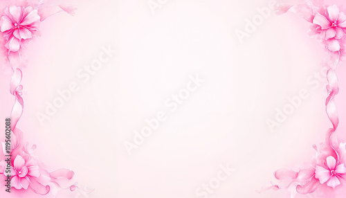 Pink watercolor background with ribbons and floral accents