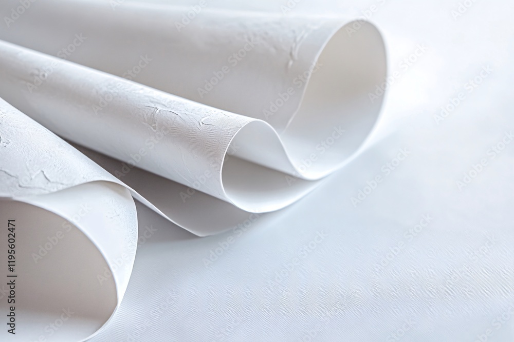 White textured paper creating abstract curves on white background White textured paper creating abstract curves on white background
