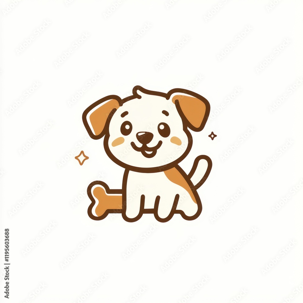 Cute cartoon dog sitting with bone, whimsical background Cute cartoon dog sitting with bone, whimsical background