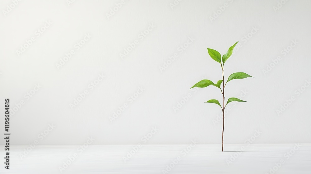 Minimalist Green Plant Growing on White Background Representing Growth, Nature, and Freshness in Modern Space Minimalist Green Plant Growing on White Background Representing Growth, Nature, and Freshness in Modern Space
