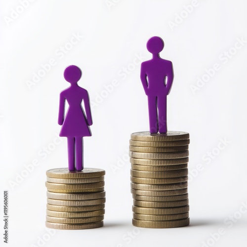 Investigating the gender pay gap by using symbolic representations depicted on stacks of coins, illustrating the stark economic disparities that exist between different genders in the workforce photo