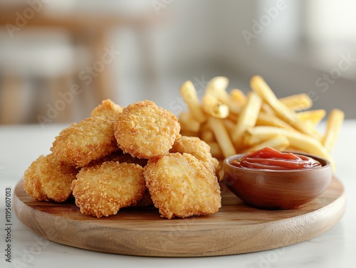 Crispy Chicken Nuggets with Fries and Ketchup photo