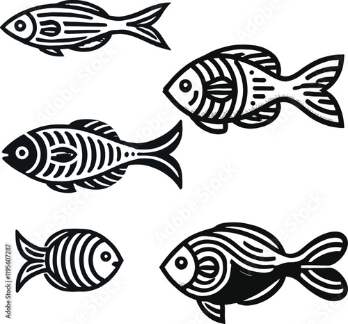 set of fishes silhouette