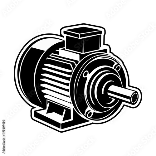 Powerful electric motor with reducer silhouette white background black and white vectoe