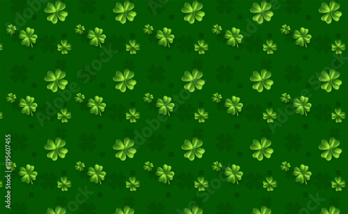 Vector illustration of happy saint patricks day realistic irish green clover seamless pattern. 3d style design of decorative seamless pattern with clover for st patrick day celebration