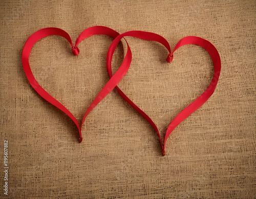 Red ribbon heart occasion of valentine Day