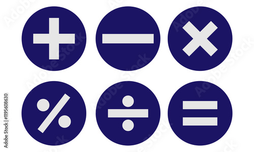 Math symbols icon set. Basic mathematical symbol. Plus and minus icon set. Multiply icon. Equals symbol, division symbol, Calculator button, business finance concept in vector, eps10