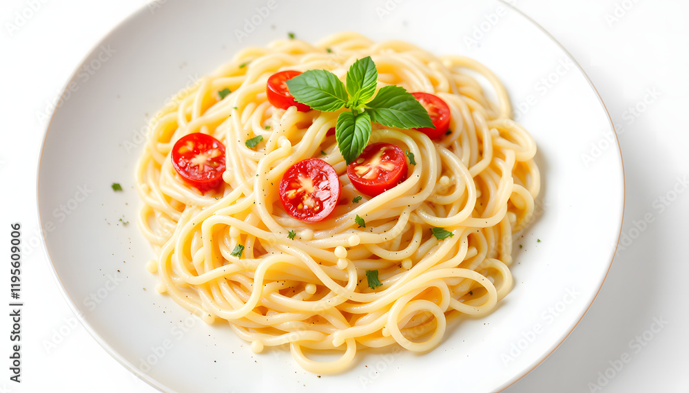 spaghetti with tomato sauce and basil