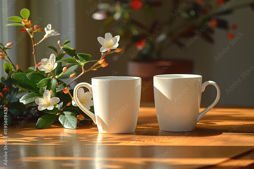 Two Coffee Cups with Empty Blank Copy Space Two Coffee Cups with Empty Blank Copy Space