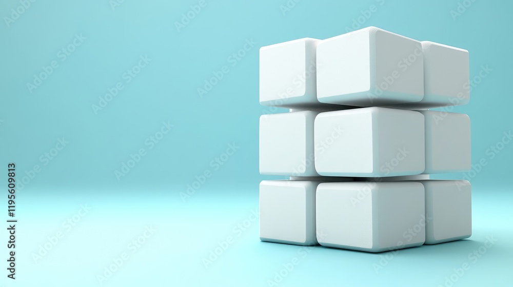 Minimalist Abstract White Cube Structure on Light Blue Background for Modern Design Concepts Minimalist Abstract White Cube Structure on Light Blue Background for Modern Design Concepts