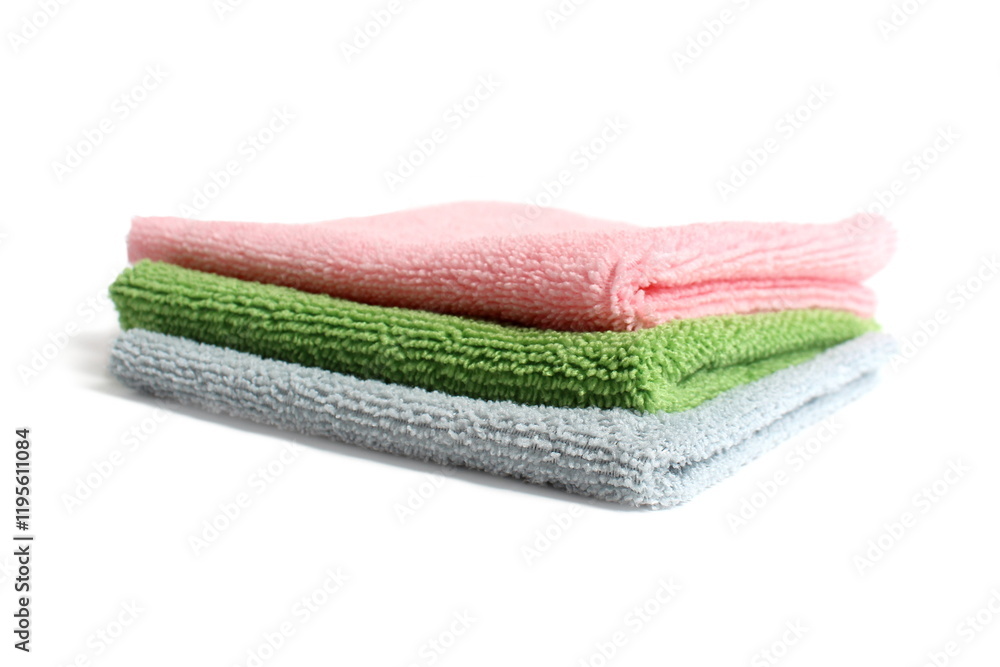 On a white background there are napkins for cleaning the house and washing dishes. On a white background there are napkins for cleaning the house and washing dishes.