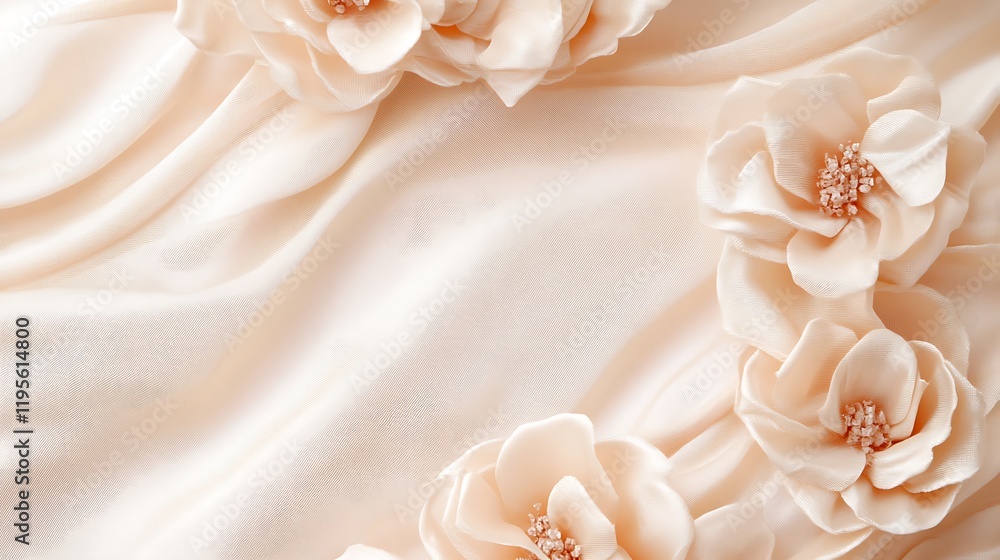 Elegant Peach Fabric Background With Flowers Elegant Peach Fabric Background With Flowers