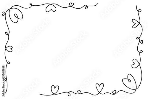 Continuous line drawing. Heart and love hand drawn with rectangle frame for valentine, celebration, event and illustration