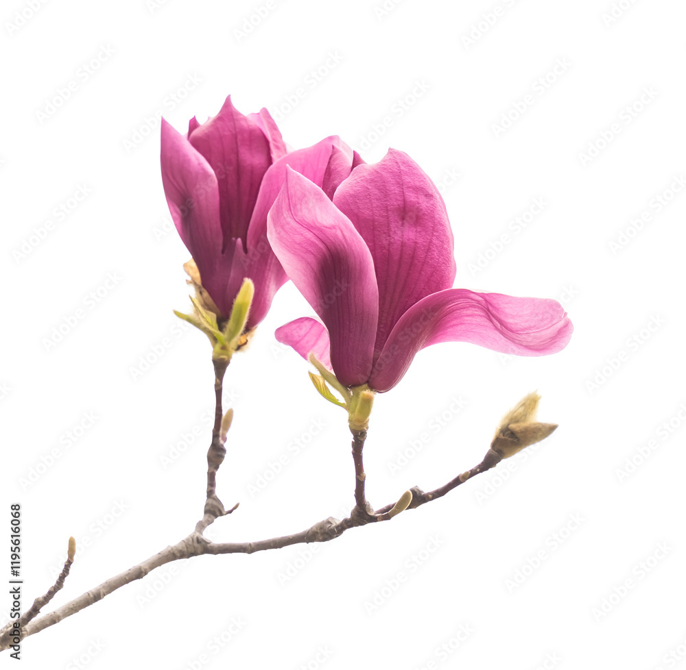 Fototapeta premium pink magnolia flower spring branch isolated on white background