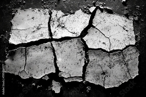 Cracked Earth Texture: Abstract Representation of Drought and Dryness in Monochrome photo