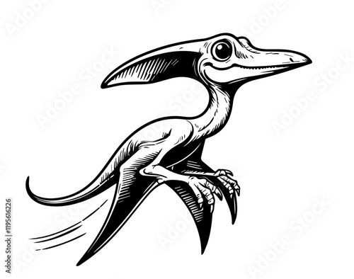 cartoon pterodactyl illustration in black hand-drawn silhouette style