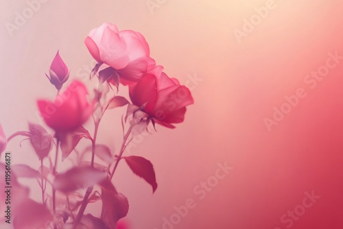 Pink roses blooming on a soft pink background create a romantic atmosphere, perfect for valentine's day projects