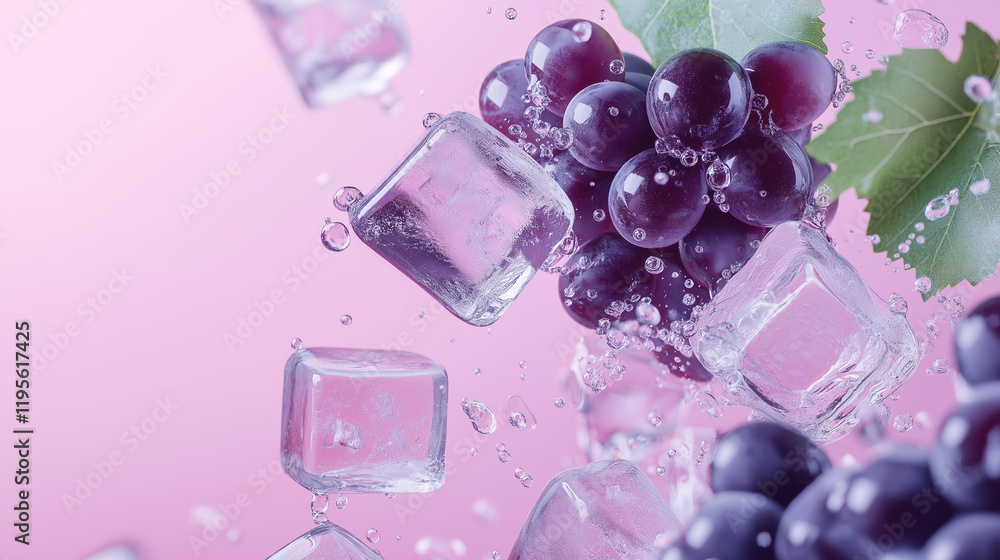 Dark purple grapes, light green leaves, fresh style Dark purple grapes, light green leaves, fresh style