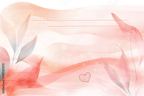 Soft pink watercolor texture creating a delicate valentine's day floral background with elegant lines and a heart symbol, perfect for romantic designs