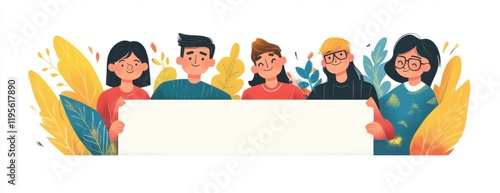 Wallpaper Mural A group of people holding a white banner with a simple and clean style, a minimalistic design Generative AI Torontodigital.ca