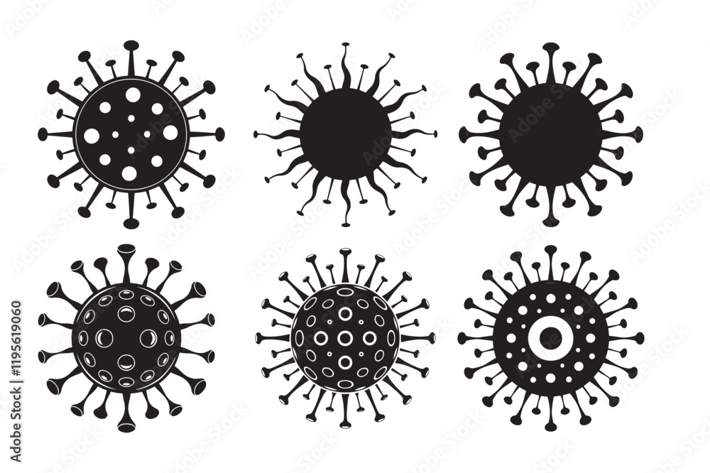 Virus silhouette vector Bundle illustration, Virus silhouette Virus silhouette vector Bundle illustration, Virus silhouette
