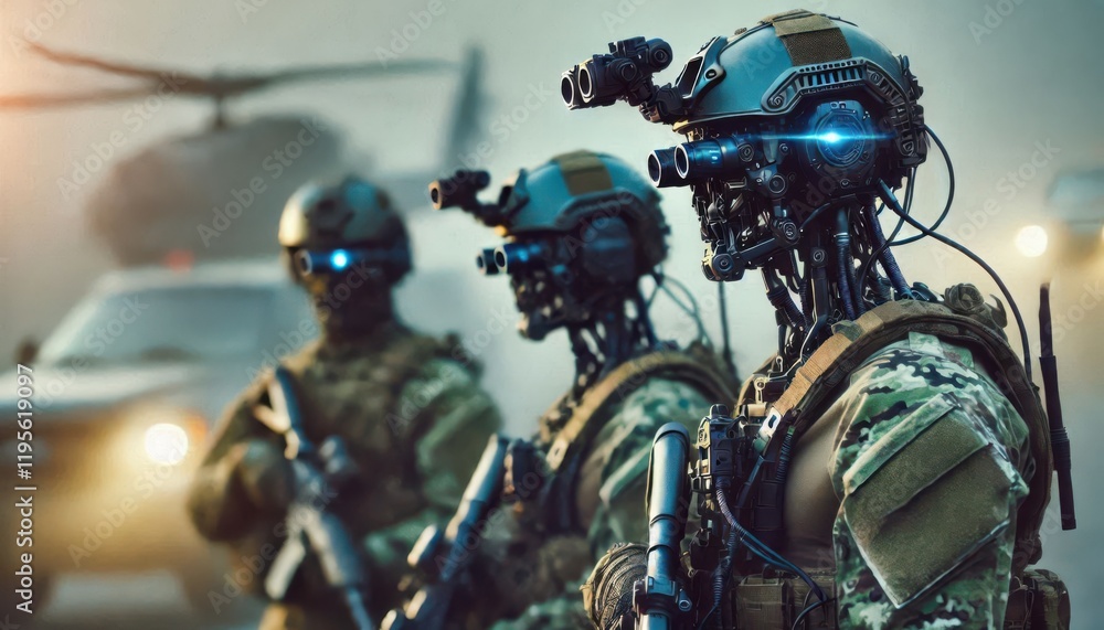 Modern army war cyborgs content created with generative AI software. Modern army war cyborgs content created with generative AI software.