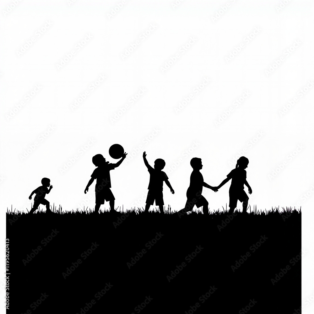Kids playing in grass fields, joyful silhouettes celebrating Earth Day Kids playing in grass fields, joyful silhouettes celebrating Earth Day