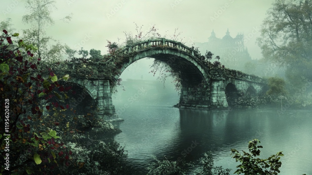 Fototapeta premium Abandoned stone bridge. Generative AI
