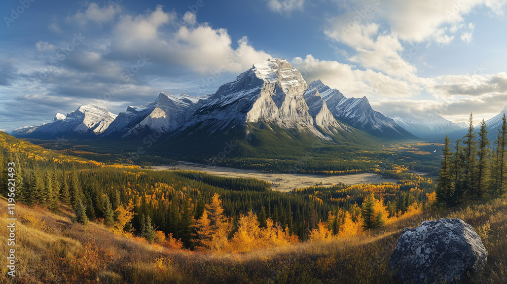 Autumn Mountain Landscape with Snow-Capped Peaks, Golden Foliage, and Vibrant Fall Wilderness Serenity
Autumn Mountain Landscape with Snow-Capped Peaks, Golden Foliage, and Vibrant Fall Wilderness Serenity