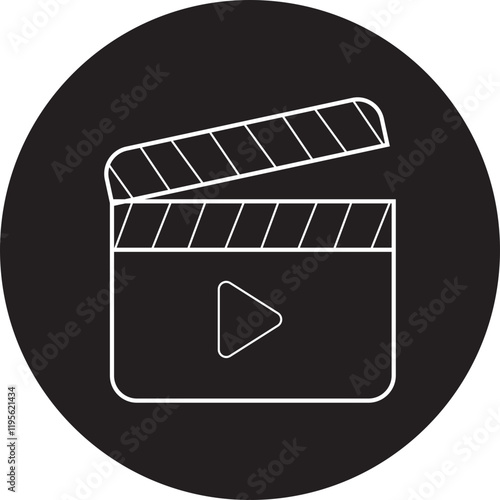 Open cinema clapboard filming movie design element icon. Clapperboard for video camera action. Vector black line isolated on transparent background. Cinematography sign