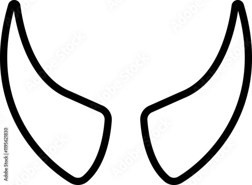 Devil horn icon . Black vector line demon or satan Halloween carnial element. Mobil app attributes template design symbol isolated on transparent background.