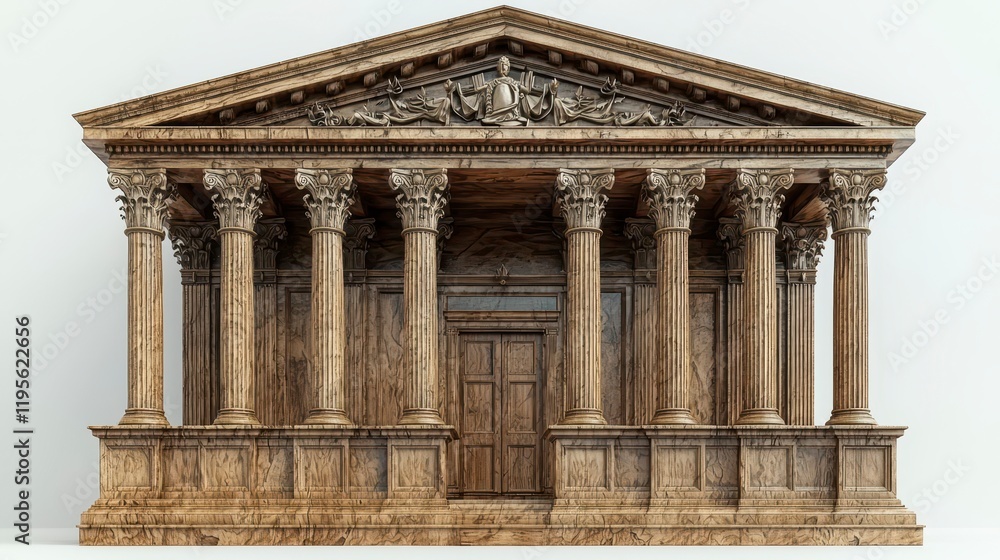 Fototapeta premium Wooden classical temple facade with columns and pediment.