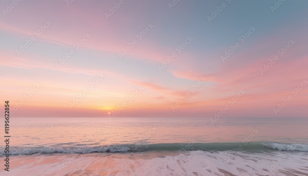 Obraz premium Dreamy Pastel-Colored Sunset Over Calm Ocean, generative ai