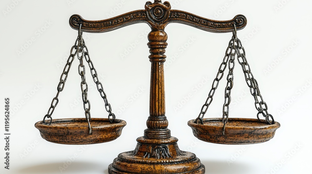 Wooden scales of justice on white background. Wooden scales of justice on white background.