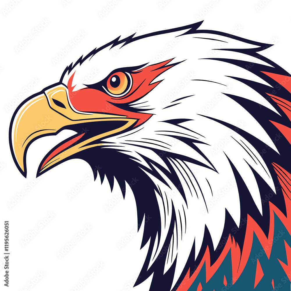 Obraz premium colorful scary eagle face on white background 