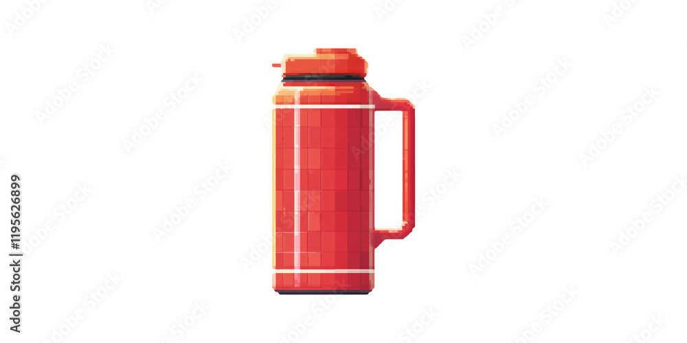Red thermos flask with handle isolated on transparent background Red thermos flask with handle isolated on transparent background