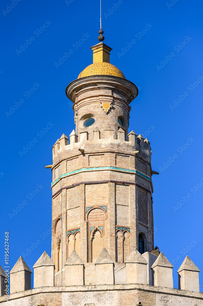 Medieval exterior architecture of Torre del Oro, Seville, Spain Medieval exterior architecture of Torre del Oro, Seville, Spain