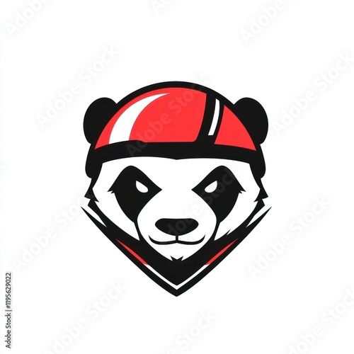 Fierce panda mascot wearing red bandana photo