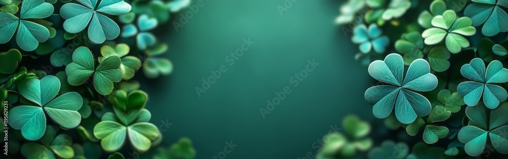 A minimalist flat lay of glittery green clovers on a bright green background, symbolizing luck and Irish traditions. Perfect for St. Patrick's Day-themed designs and promotional content. A minimalist flat lay of glittery green clovers on a bright green background, symbolizing luck and Irish traditions. Perfect for St. Patrick's Day-themed designs and promotional content.