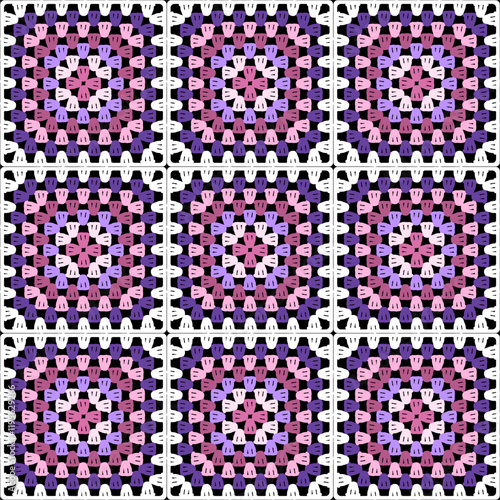 Pattern with crochet granny square wallpaper handmade decorative art design print	
