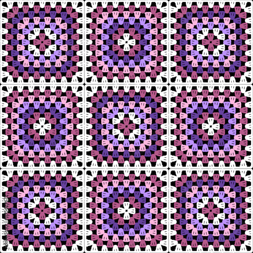 Pattern with crochet granny square wallpaper handmade decorative art design print	

