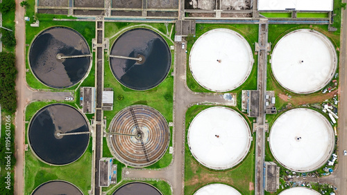 Aerial View of the São Bernardo do Campo Sewage Treatment Plant - Essential Urban Infrastructure in Brazil.