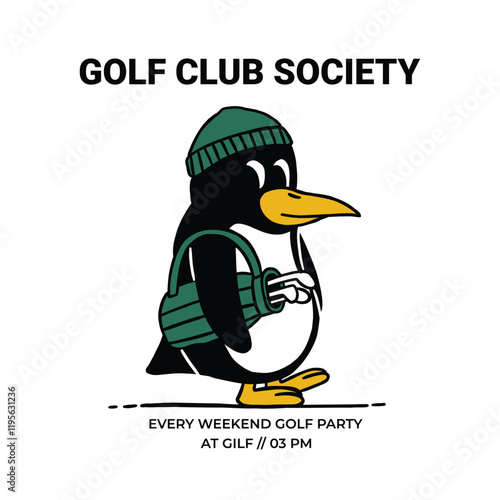 golf penguin retro cartoon character illustration