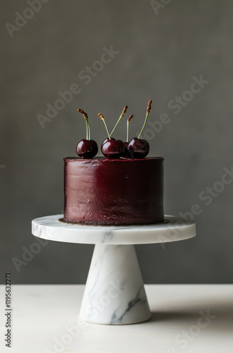 delicious dark red cherry cake with fruit on the top