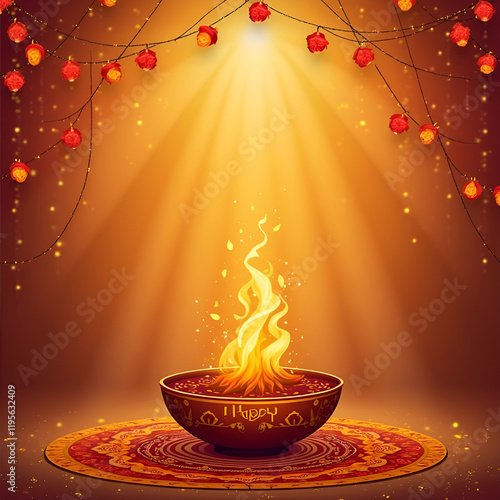 Happy Diwali Diya oil lamps lit during the celebration photo