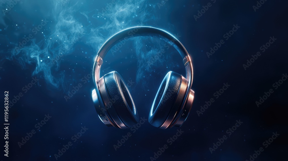 Fototapeta premium Immersive Audio Experience Luxury Headphones in a Mystical Blue Haze